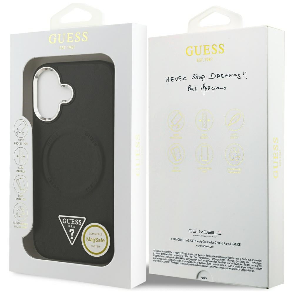 Étui MagSafe pour Apple iPhone 17, Guess, Logo Triangle, Noir Argenté