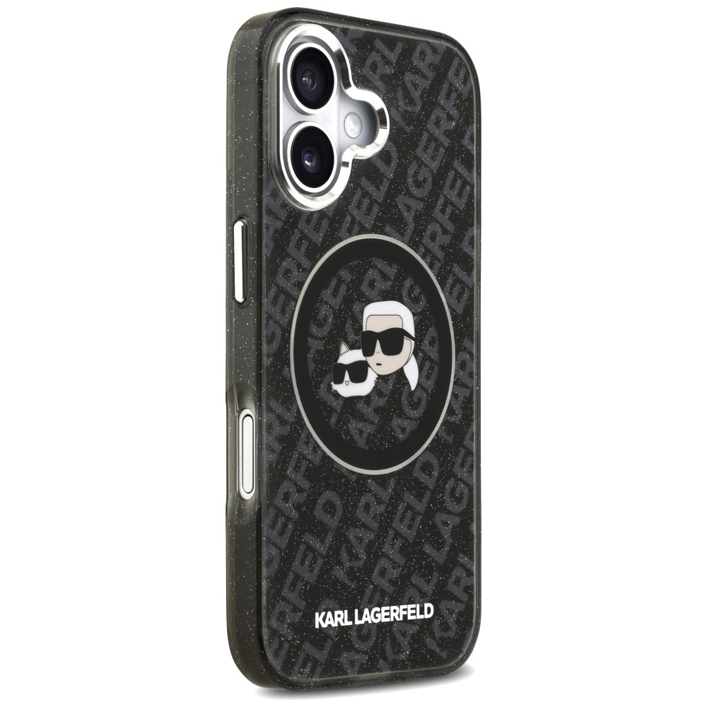 Housse MagSafe pour Apple iPhone 17, Karl Lagerfeld, Glitter Karl & Choupette Head, Noire