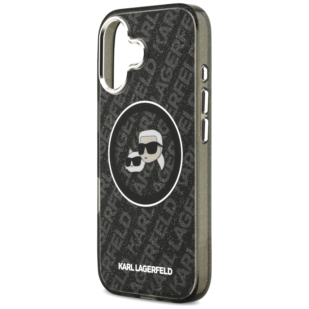 Housse MagSafe pour Apple iPhone 17, Karl Lagerfeld, Glitter Karl & Choupette Head, Noire