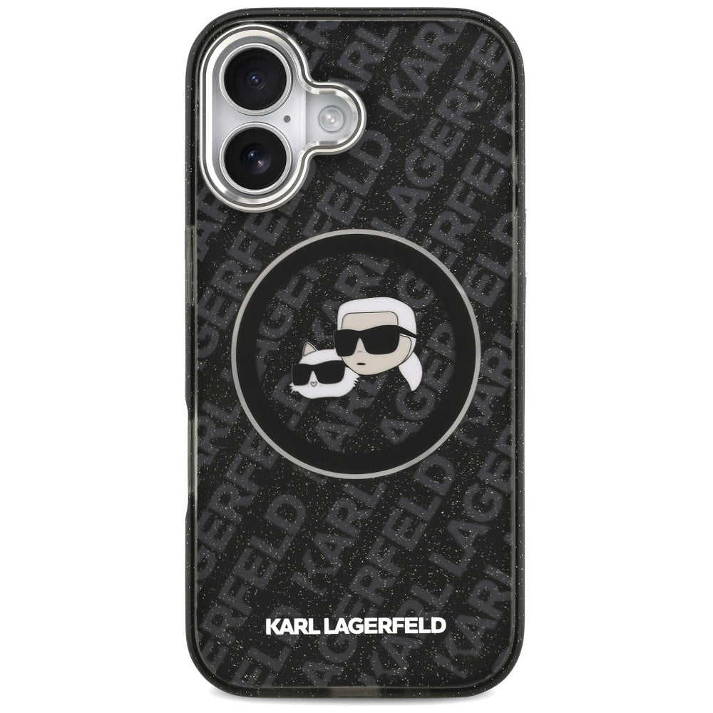 Housse MagSafe pour Apple iPhone 17, Karl Lagerfeld, Glitter Karl & Choupette Head, Noire