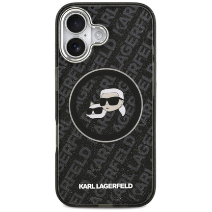 Housse MagSafe pour Apple iPhone 17, Karl Lagerfeld, Glitter Karl & Choupette Head, Noire