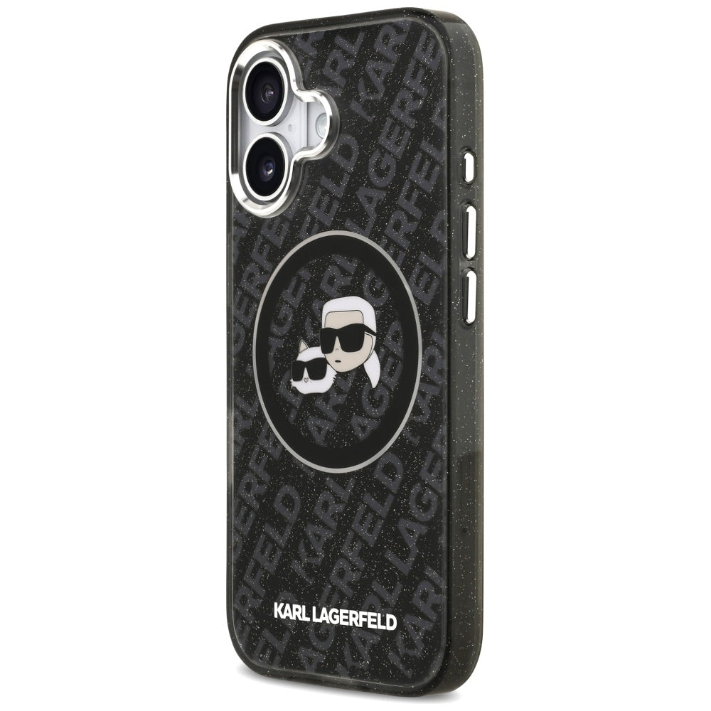 Housse MagSafe pour Apple iPhone 17, Karl Lagerfeld, Glitter Karl & Choupette Head, Noire