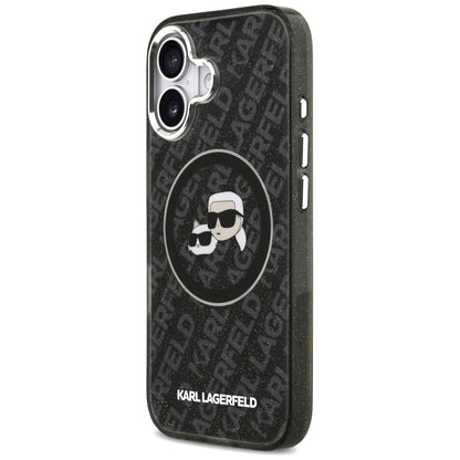 Housse MagSafe pour Apple iPhone 17, Karl Lagerfeld, Glitter Karl & Choupette Head, Noire