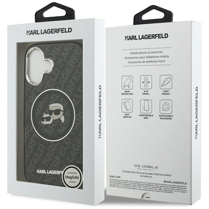 Housse MagSafe pour Apple iPhone 17, Karl Lagerfeld, Glitter Karl & Choupette Head, Noire