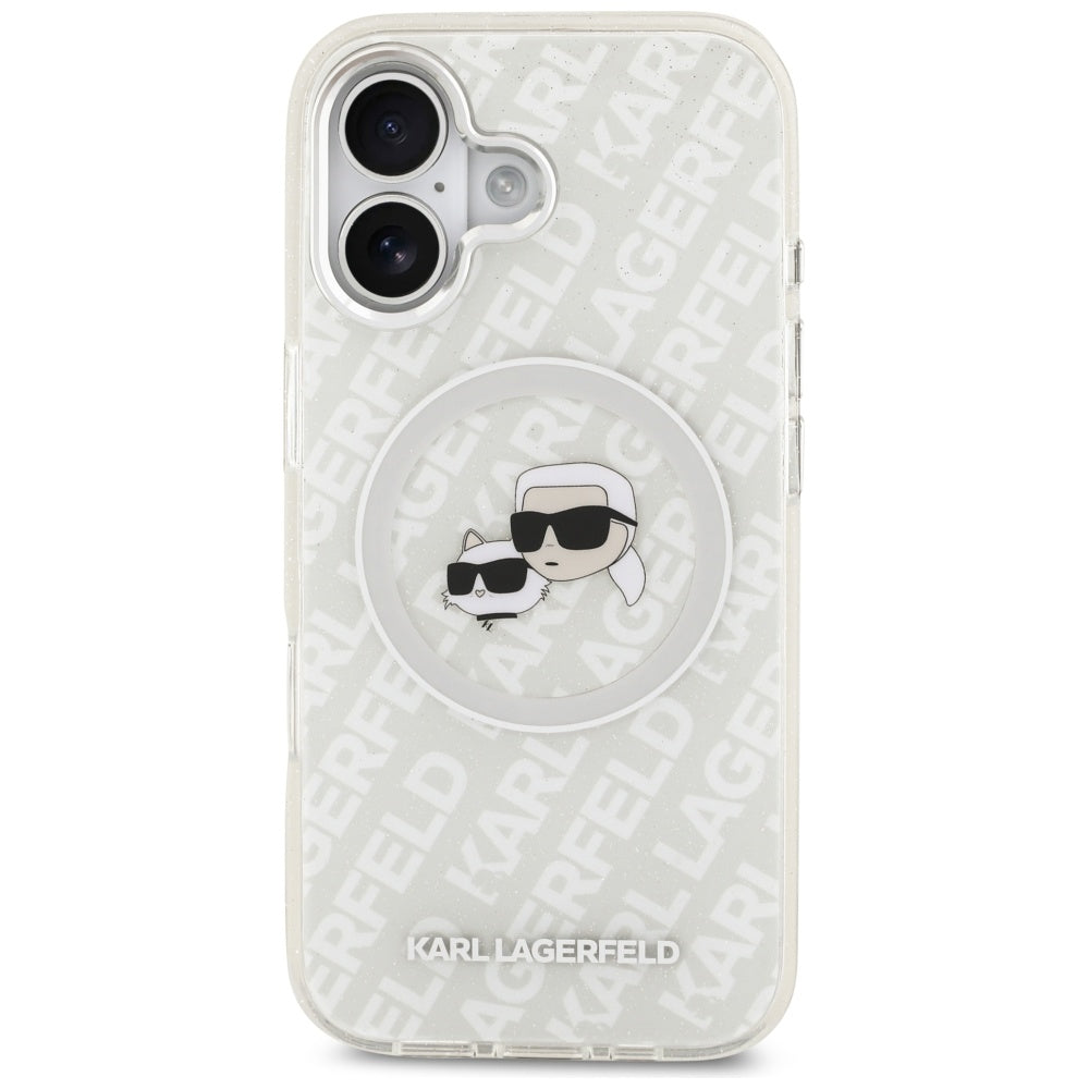 Coque MagSafe pour Apple iPhone 17, Karl Lagerfeld, IML Glitter Karl & Choupette's Heads, Gris