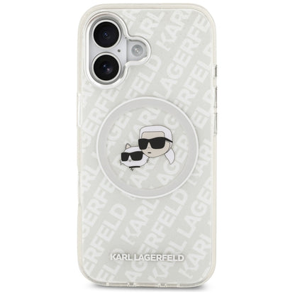 Coque MagSafe pour Apple iPhone 17, Karl Lagerfeld, IML Glitter Karl & Choupette's Heads, Gris