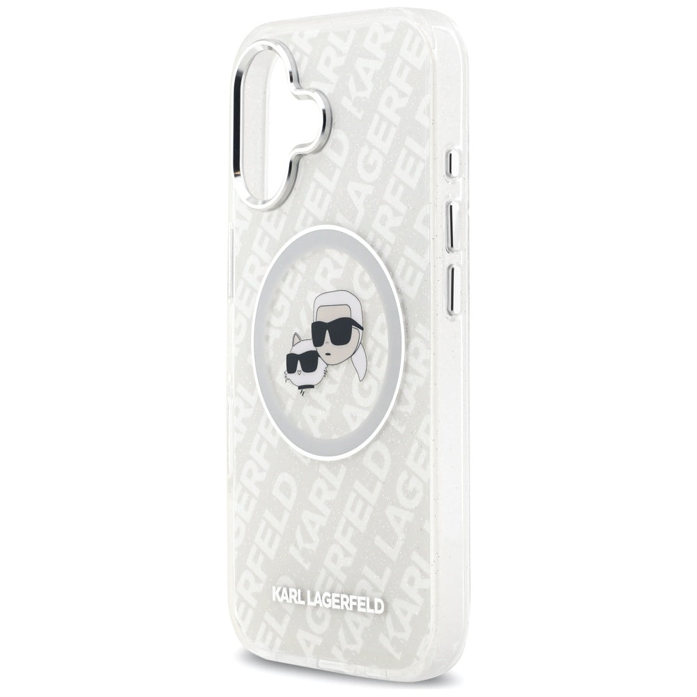 Coque MagSafe pour Apple iPhone 17, Karl Lagerfeld, IML Glitter Karl & Choupette's Heads, Gris