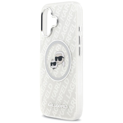 Coque MagSafe pour Apple iPhone 17, Karl Lagerfeld, IML Glitter Karl & Choupette's Heads, Gris