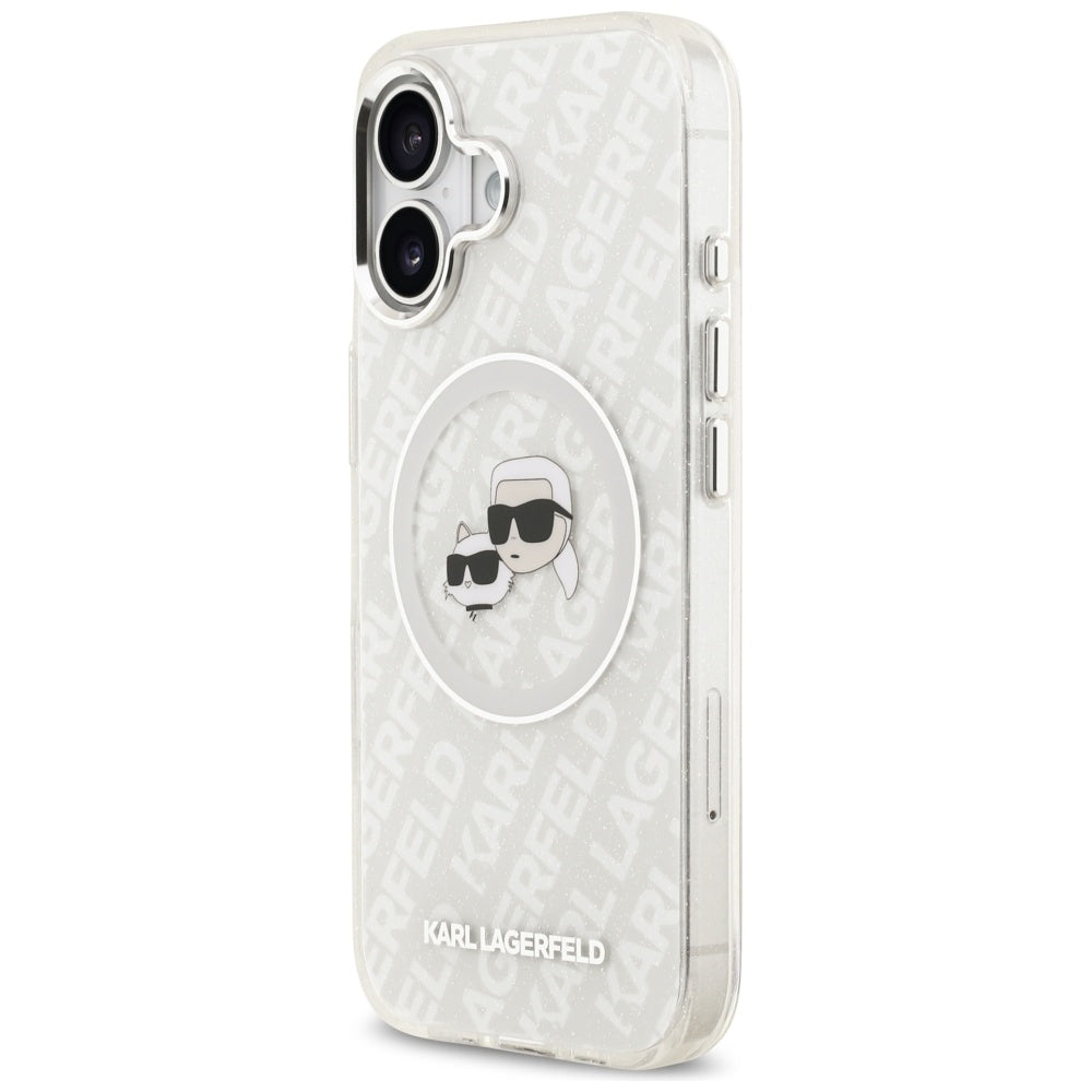 Coque MagSafe pour Apple iPhone 17, Karl Lagerfeld, IML Glitter Karl & Choupette's Heads, Gris