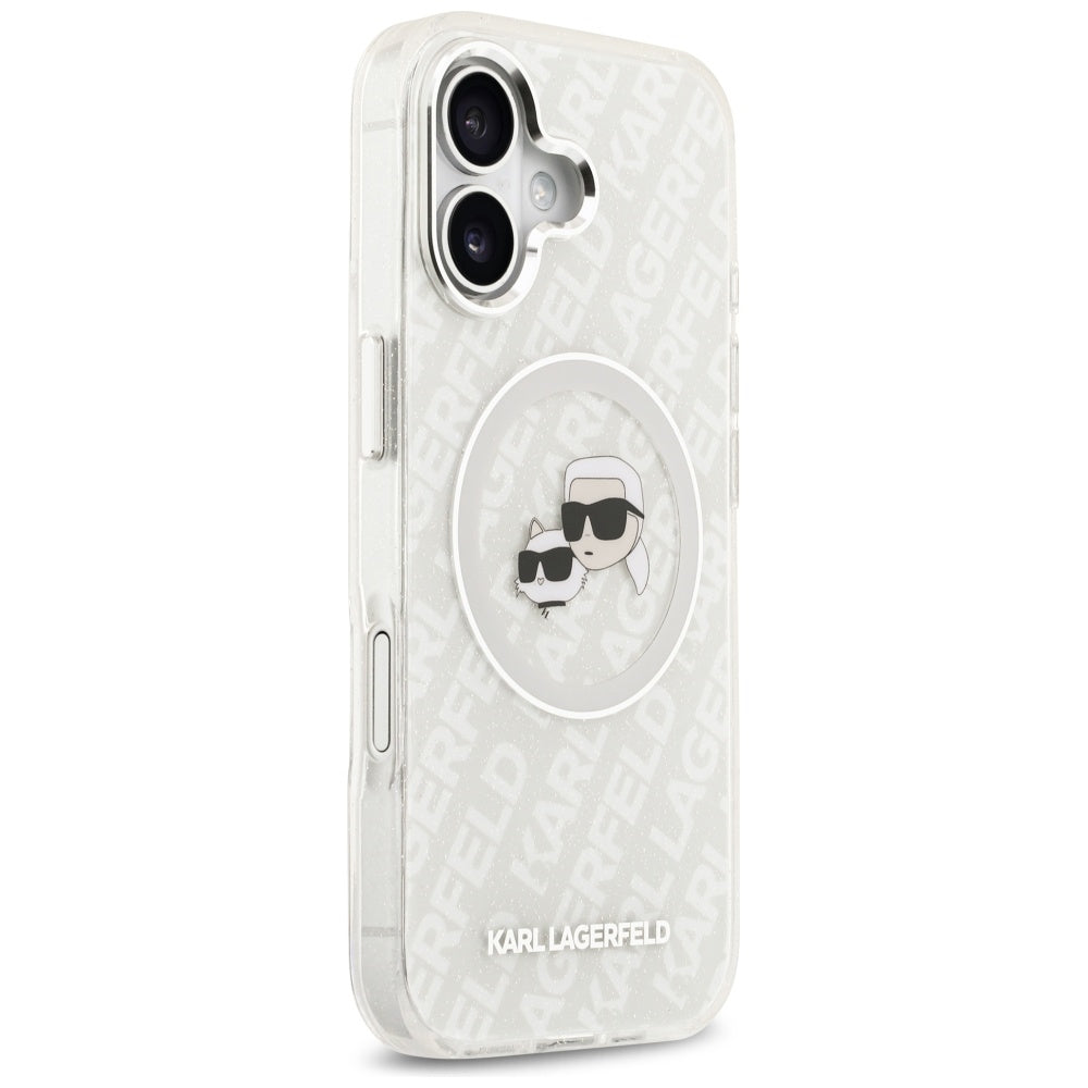 Coque MagSafe pour Apple iPhone 17, Karl Lagerfeld, IML Glitter Karl & Choupette's Heads, Gris