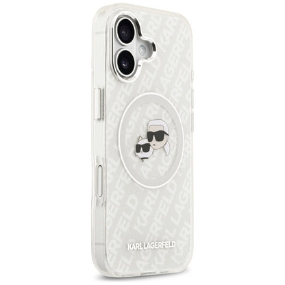 Coque MagSafe pour Apple iPhone 17, Karl Lagerfeld, IML Glitter Karl & Choupette's Heads, Gris