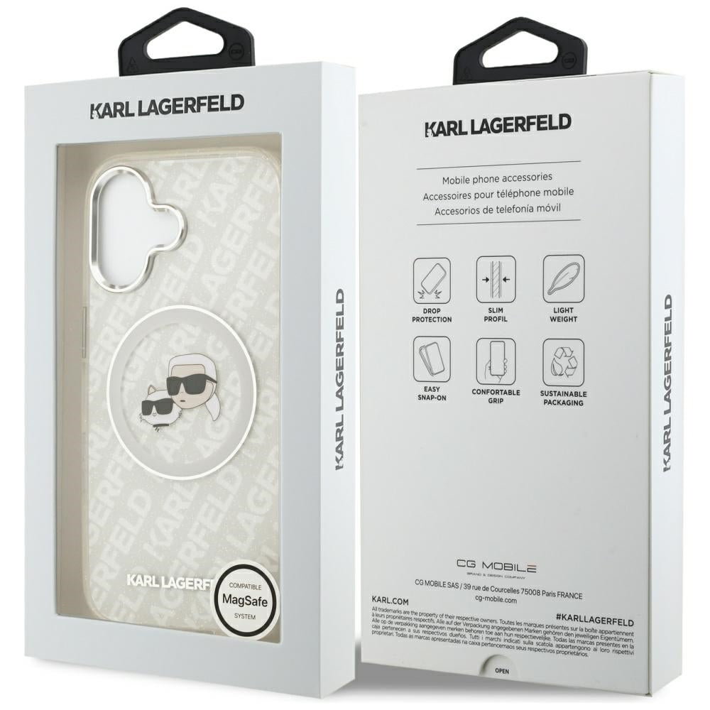 Coque MagSafe pour Apple iPhone 17, Karl Lagerfeld, IML Glitter Karl & Choupette's Heads, Gris