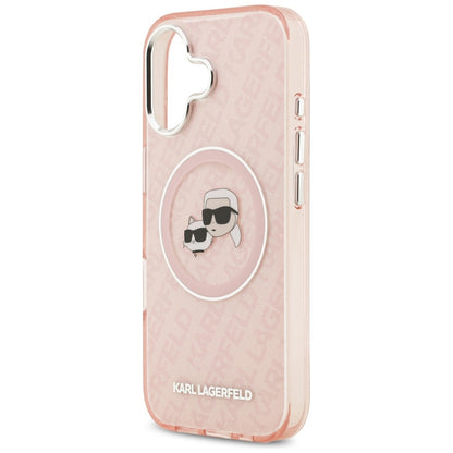 MagSafe Case for Apple iPhone 17, Karl Lagerfeld, IML Glitter Karl & Choupette's Heads, Pink