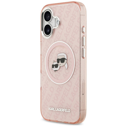 MagSafe Case for Apple iPhone 17, Karl Lagerfeld, IML Glitter Karl & Choupette's Heads, Pink