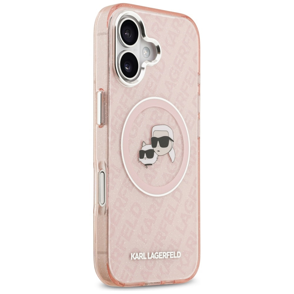 MagSafe Case for Apple iPhone 17, Karl Lagerfeld, IML Glitter Karl & Choupette's Heads, Pink