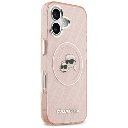 MagSafe Case for Apple iPhone 17, Karl Lagerfeld, IML Glitter Karl & Choupette's Heads, Pink