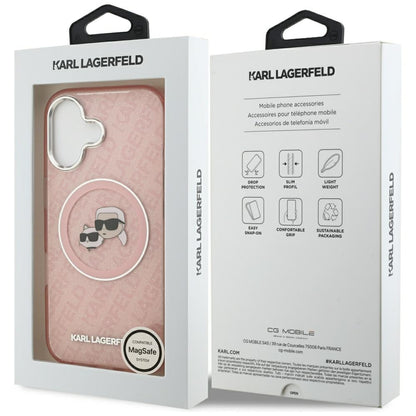 MagSafe Case for Apple iPhone 17, Karl Lagerfeld, IML Glitter Karl & Choupette's Heads, Pink
