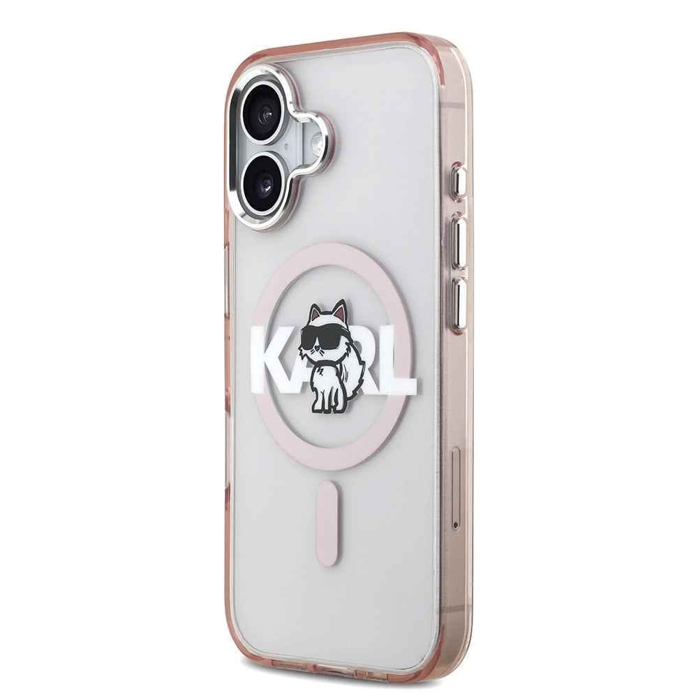 Housse MagSafe pour Apple iPhone 17, Karl Lagerfeld, IML Sketch Logo Choupette, Rose.