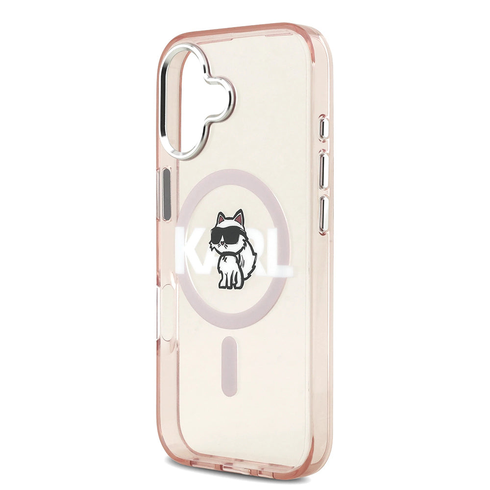Housse MagSafe pour Apple iPhone 17, Karl Lagerfeld, IML Sketch Logo Choupette, Rose.