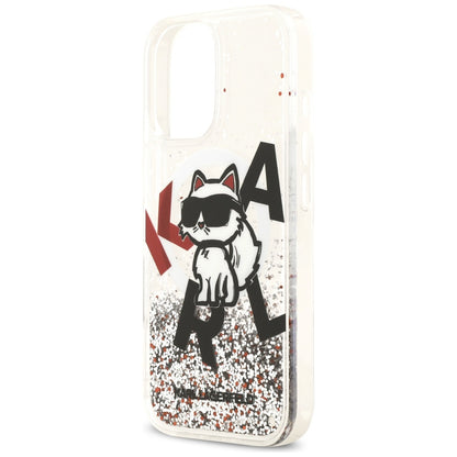 Étui MagSafe pour Apple iPhone 17, Karl Lagerfeld, Logo Choupette à Paillettes Liquides, Transparent