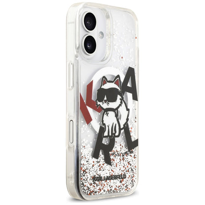 Étui MagSafe pour Apple iPhone 17, Karl Lagerfeld, Logo Choupette à Paillettes Liquides, Transparent