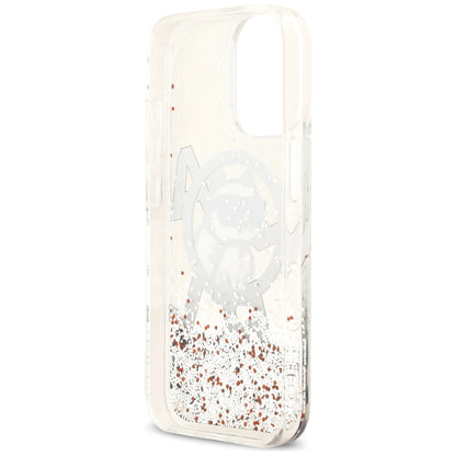 Étui MagSafe pour Apple iPhone 17, Karl Lagerfeld, Logo Choupette à Paillettes Liquides, Transparent