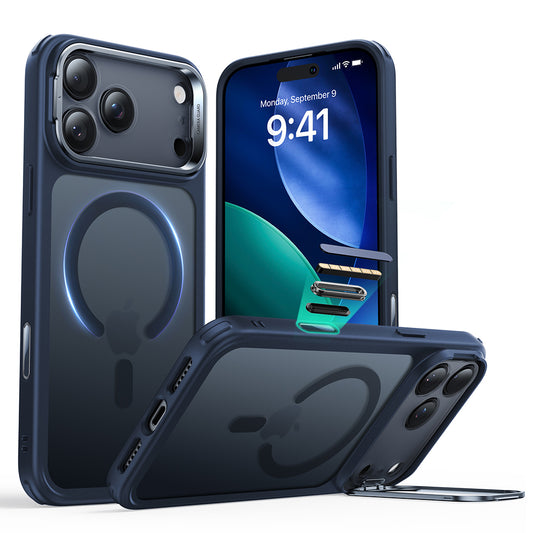 Coque MagSafe pour Apple iPhone 17 Pro, ESR, Classic Hybrid Kickstand, Bleu Satiné