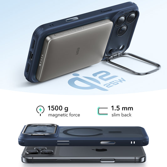 Coque MagSafe pour Apple iPhone 17 Pro, ESR, Classic Hybrid Kickstand, Bleu Satiné