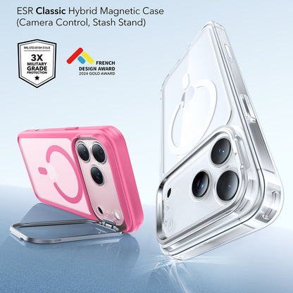Coque MagSafe pour Apple iPhone 17 Pro, ESR, Classic Hybrid Kickstand, Rose Satiné