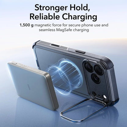 Étui MagSafe pour Apple iPhone 17 Pro, ESR, Cyber Armor Kickstand, Gris