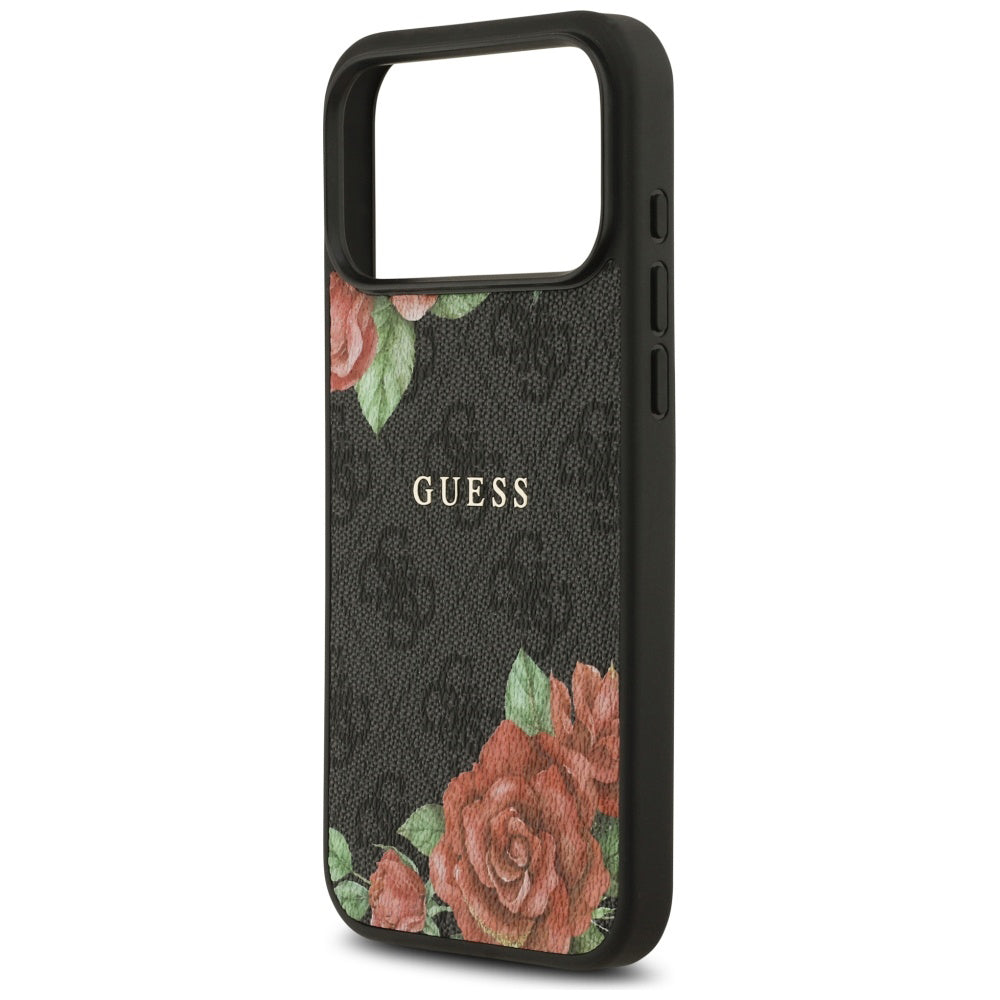 MagSafe Case for Apple iPhone 17 Pro, Guess, 4G Flowers Print, Black