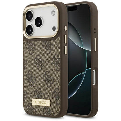 MagSafe Case for Apple iPhone 17 Pro, Guess, 4G Logo Plate, Brown