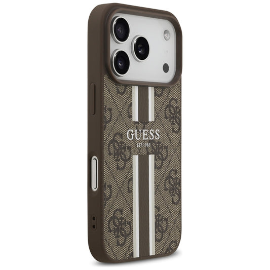 Étui MagSafe pour Apple iPhone 17 Pro, Guess, 4G Printed Stripes, Marron