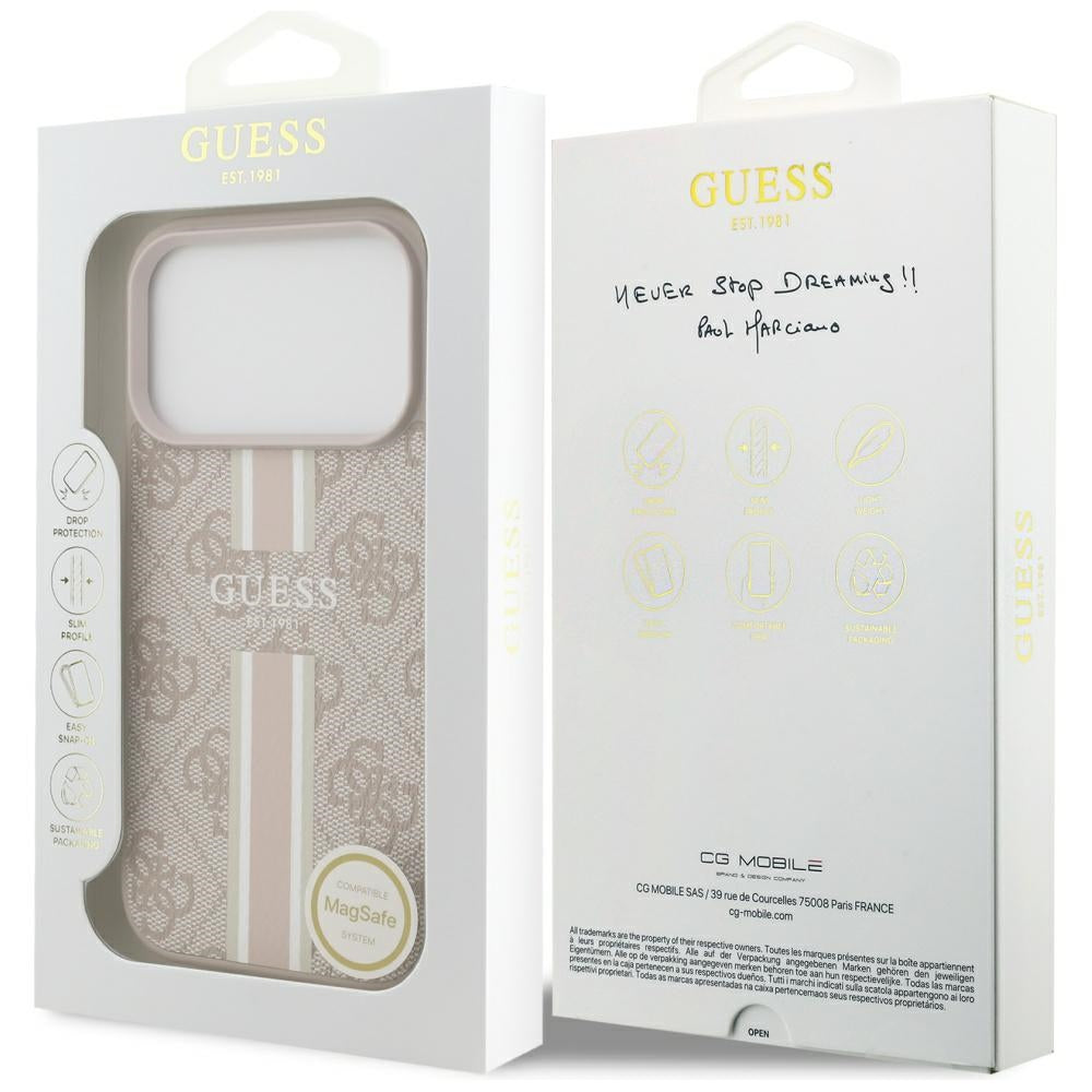Coque MagSafe pour Apple iPhone 17 Pro, Guess, 4G Printed Stripes, Rose