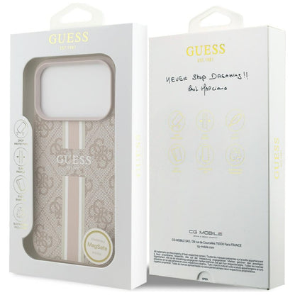Coque MagSafe pour Apple iPhone 17 Pro, Guess, 4G Printed Stripes, Rose
