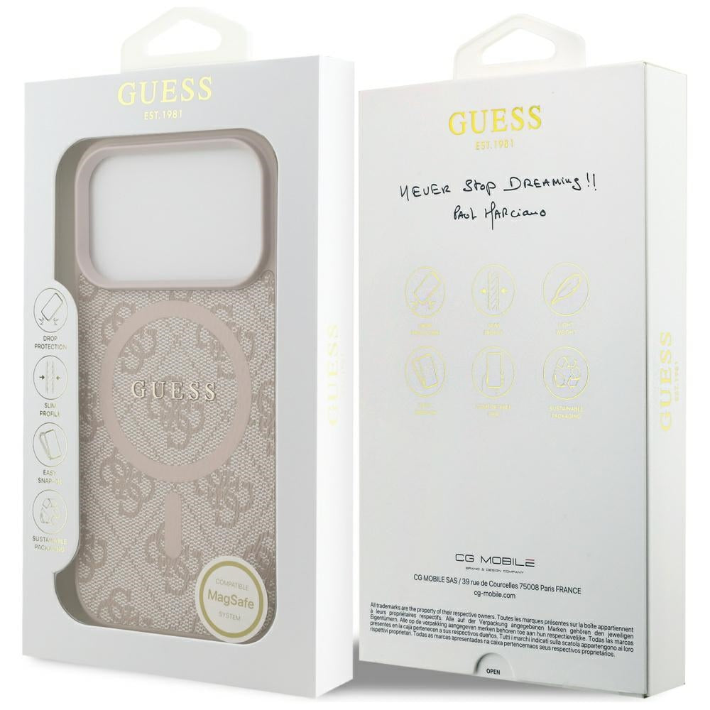Étui MagSafe pour Apple iPhone 17 Pro, Guess, 4G Ring Classic Logo, Rose
