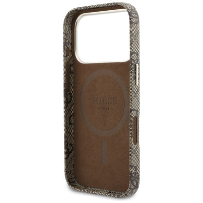 Coque MagSafe pour Apple iPhone 17 Pro, Guess, Logo Script 4G, Marron