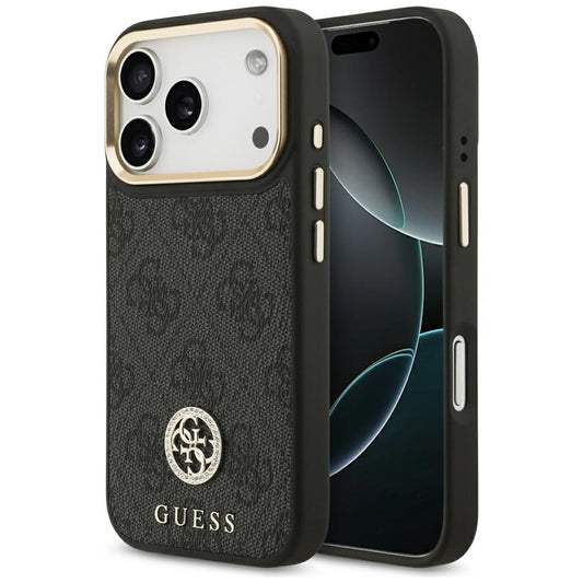 Étui MagSafe pour Apple iPhone 17 Pro, Guess, Logo Strass 4G, Noir