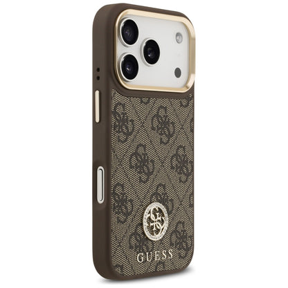 MagSafe Case for Apple iPhone 17 Pro, Guess, 4G Strass Logo with Big Strap, Brown
