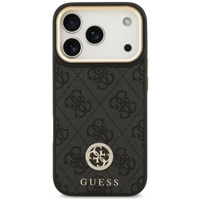 MagSafe Case for Apple iPhone 17 Pro, Guess, 4G Strass Logo with Big Strap, Black