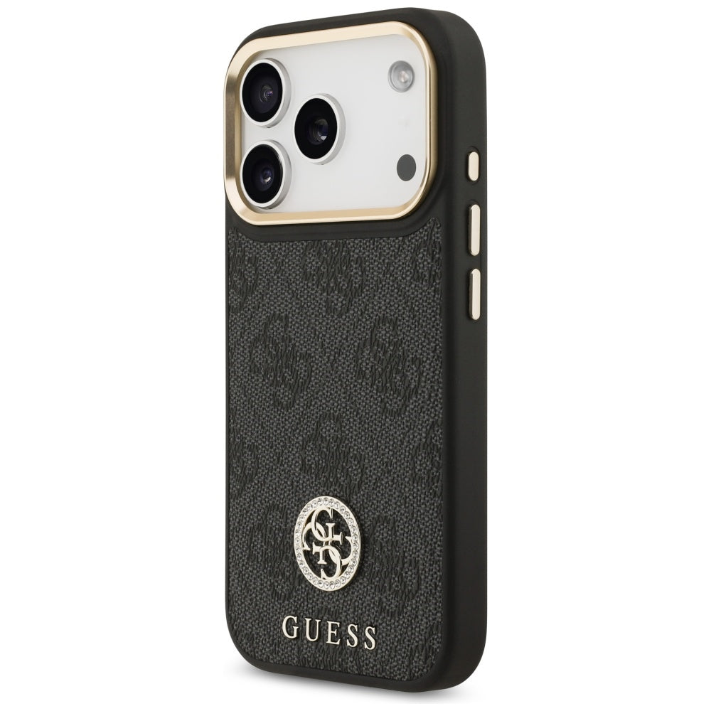 MagSafe Case for Apple iPhone 17 Pro, Guess, 4G Strass Logo with Big Strap, Black