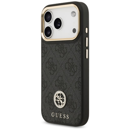 MagSafe Case for Apple iPhone 17 Pro, Guess, 4G Strass Logo with Big Strap, Black