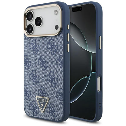 Coque MagSafe pour Apple iPhone 17 Pro, Guess, Logo Triangle 4G, Bleu Doré