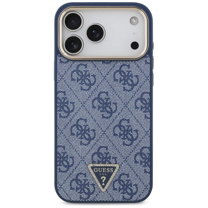 Coque MagSafe pour Apple iPhone 17 Pro, Guess, Logo Triangle 4G, Bleu Doré