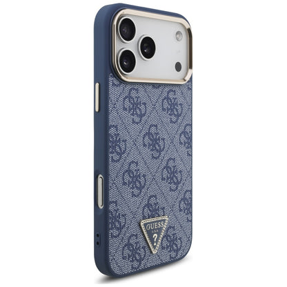 Coque MagSafe pour Apple iPhone 17 Pro, Guess, Logo Triangle 4G, Bleu Doré