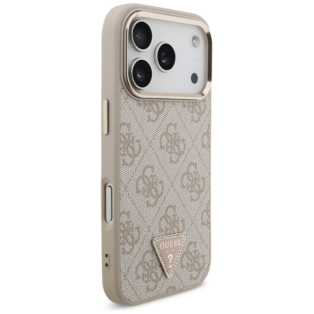 Coque MagSafe pour Apple iPhone 17 Pro, Guess, Logo Triangle 4G, Rose Doré