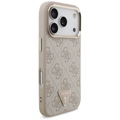 Coque MagSafe pour Apple iPhone 17 Pro, Guess, Logo Triangle 4G, Rose Doré