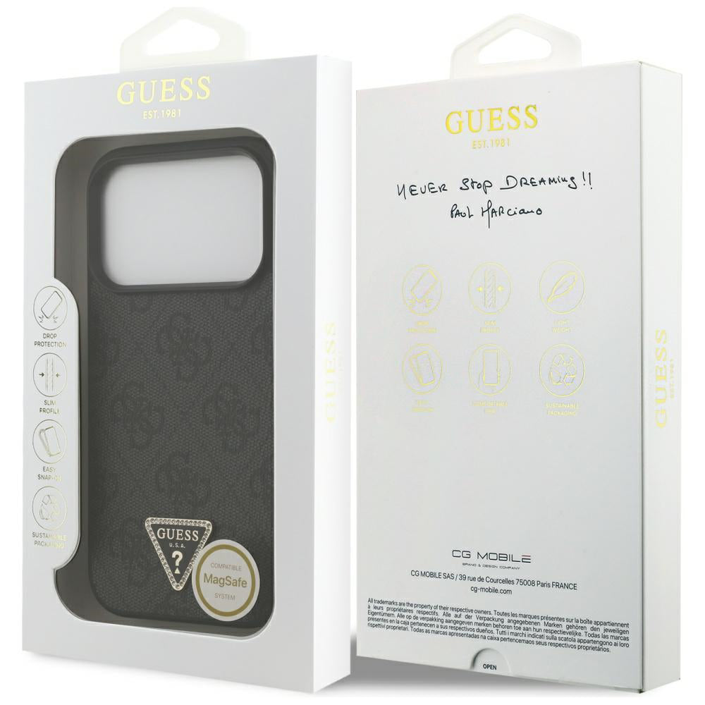 Étui MagSafe pour Apple iPhone 17 Pro, Guess, 4G Triangle Strass, Noir