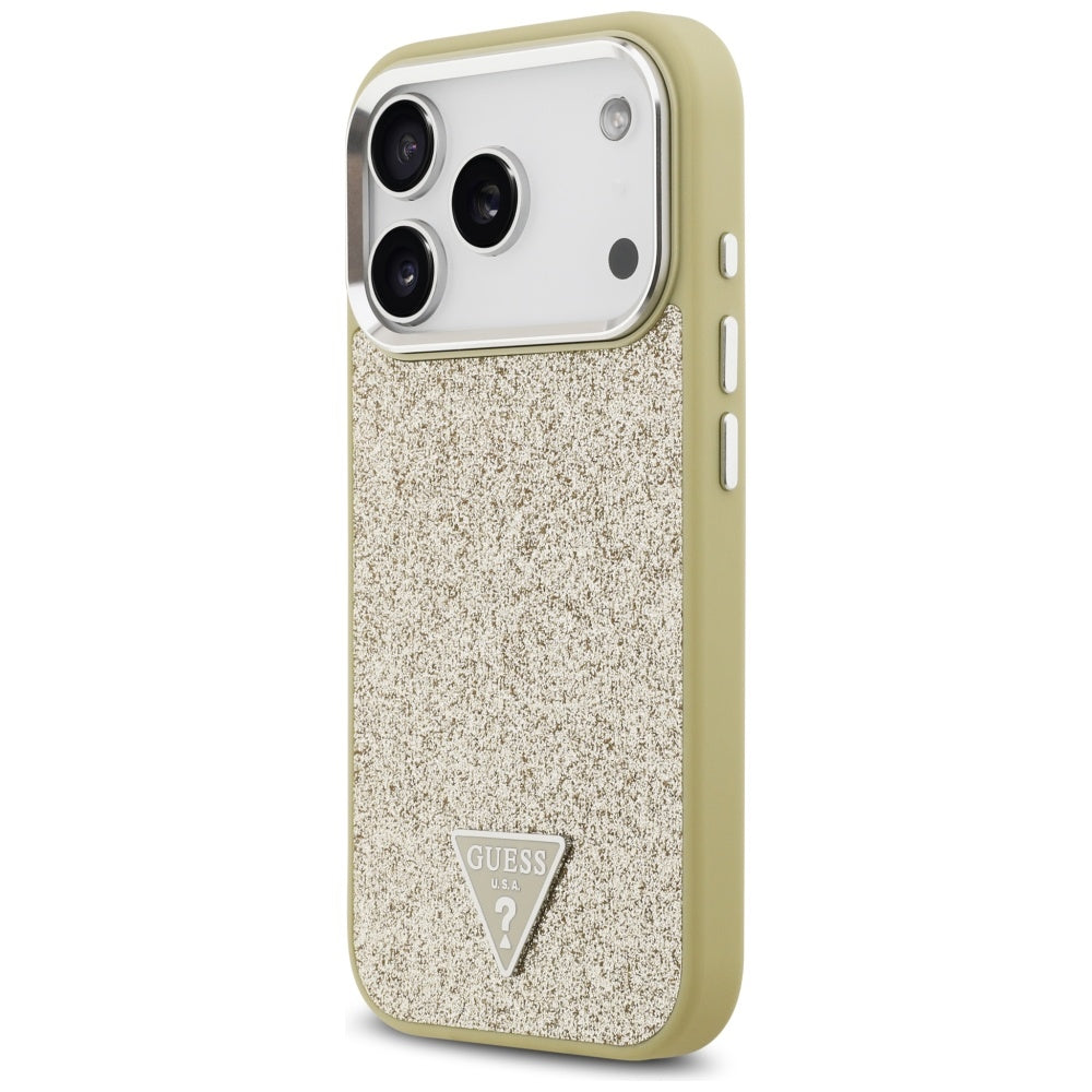 MagSafe Case for Apple iPhone 17 Pro, Guess, Glitter Triangle Logo, Gold