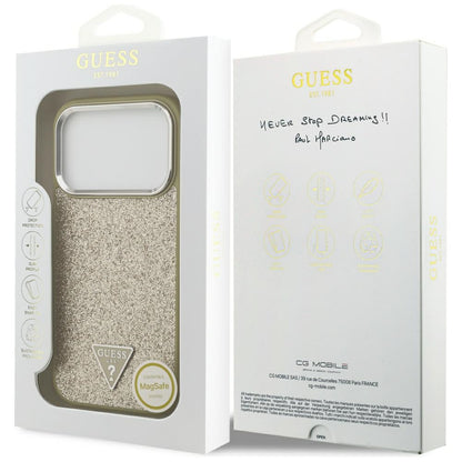 MagSafe Case for Apple iPhone 17 Pro, Guess, Glitter Triangle Logo, Gold